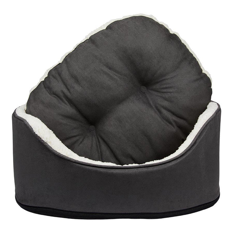 Oval Dog Bed Small – Dark Grey Plush Comfort for Pets